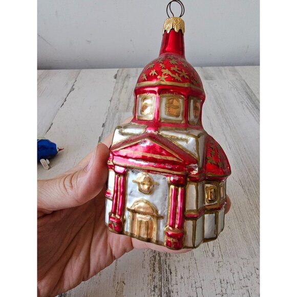 Vintage glass temple building religious ornament Xmas tree red - Picture 6 of 9